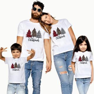 TT-1pc Plaid Leopard Christmas Trees Family Matching Clothes Mommy Father Daughter Son Outfits Baby Girl Boys Party T Sh