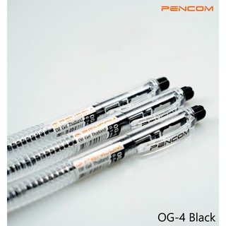 ปากกาดำ ขนาด 0.5 mm. Pencom OG04 ปากกาหมึกน้ำมันแบบกดสีดำ Black Pen ปากกาแบบกดด้ามใส ไส้สีดำ