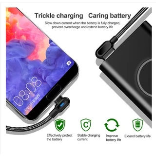 สายชาร์จเร็ว 2.4A USB Micro USB Type C พร้อมไฟ LED 90 องศา USB-C สายชาร์จ Android