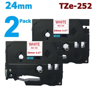 [สต็อกประเทศไทย]2 Pack 24mm Tze-252 Red on White Label Tape for Brother P-Touch TZe252 Tze 252 Compatible with PTouch P