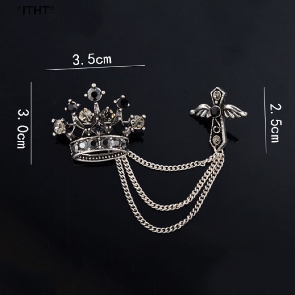 [[ITHT]] Groom and Men Jewelry Accessories Rhinestones Crown Cross Badge Tassel Brooch  [Hot Sell] #2