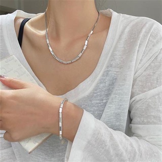 Korean Version of Ins Cold Wind Necklace Personality Square Square Tube Small Square Necklace Simple Retro Clavicle Chain for Women