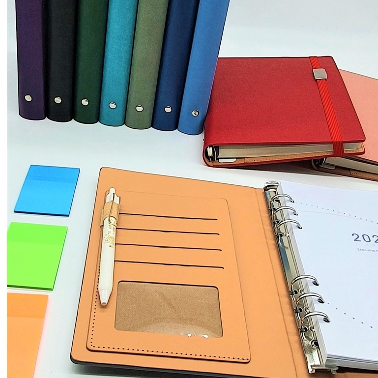 2025 Diary Planner A5 PU Organizer 6 O Ring Binder ใบหลวมวางแผนรายเดือนโน้ตบุ๊คองค์กรเครื่องเขียนชุดกล่อง