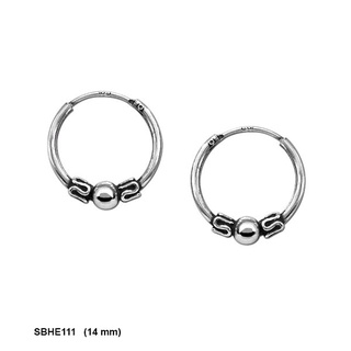 SILVER THAI  sterling silver bali hoop earrings 14 mm. ต่างหูแบบวงกลมขนาด14mm