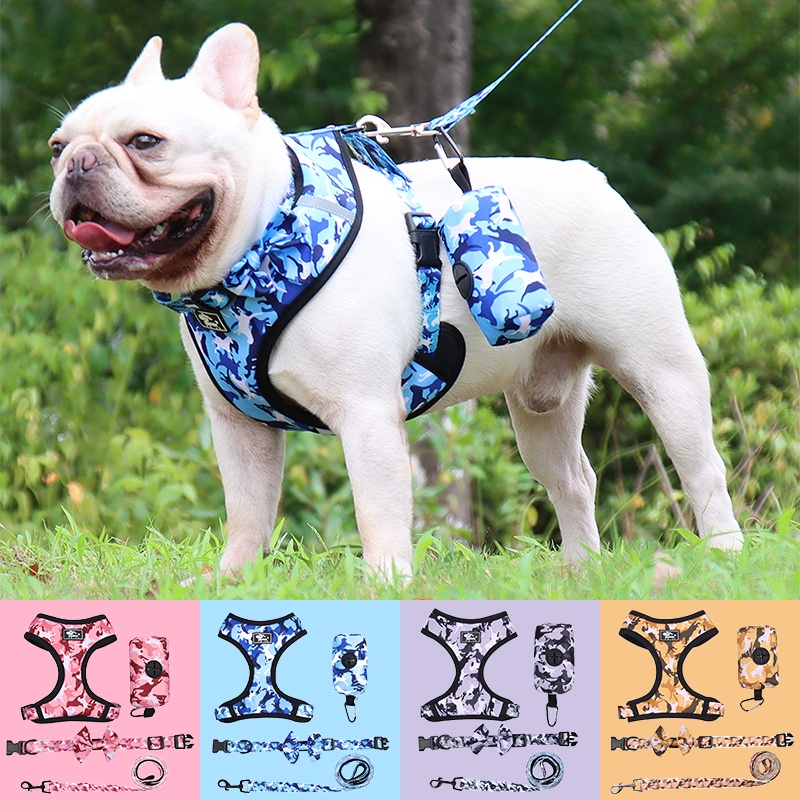 Dog Harness Set Camouflage Printed Chest Strap Harness With Bag Collar