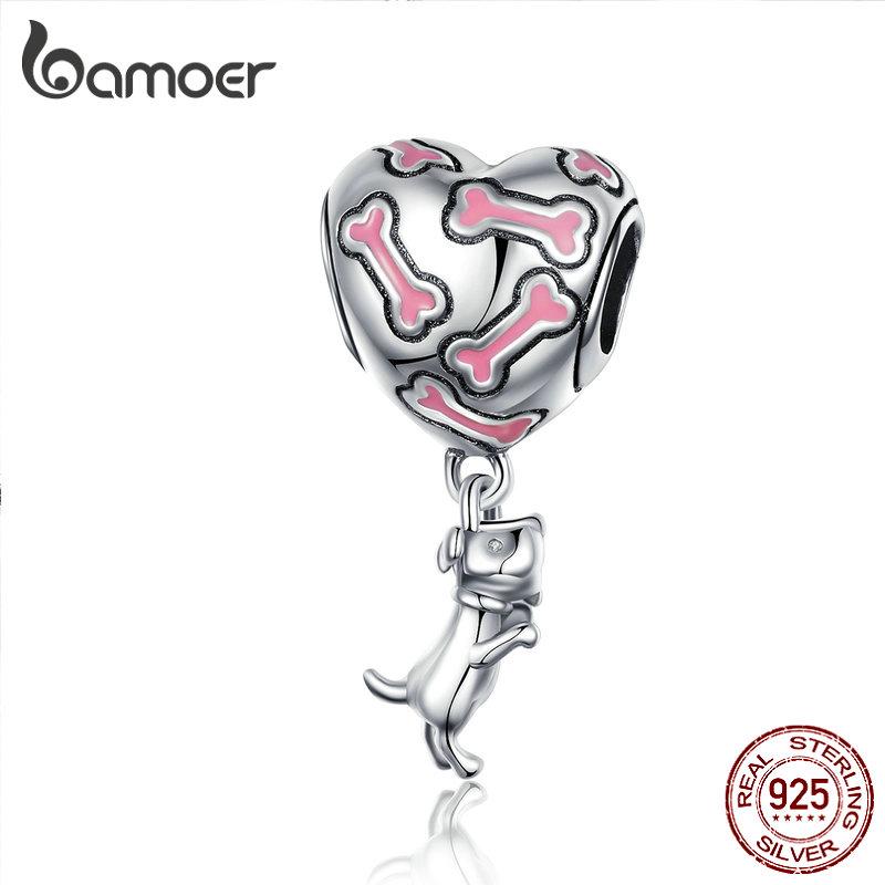 BAMOER Dog&amp;Heart Pendant Fit Charm Bracelet &amp; Necklace DIY 925 Sterling Silver SCC1199