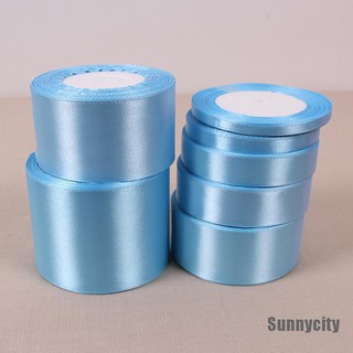 [Sunnycity] ริบบิ้นผ้าไหมซาติน สีฟ้า 25 หลา สําหรับตกแต่งงานแต่งงาน ห่อของขวัญคริสต์มาส ปีใหม่