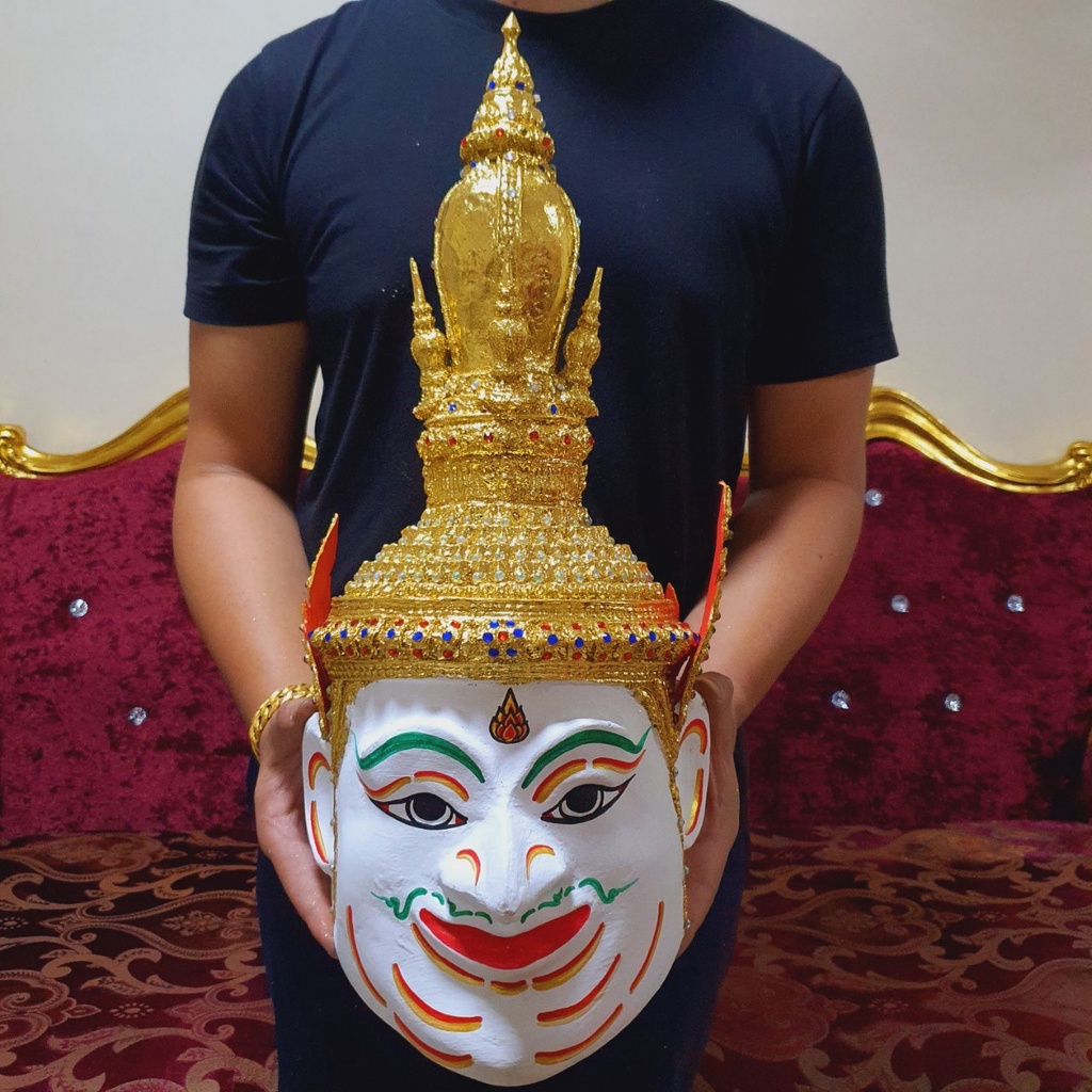 เศียรครู พระปัญจสิงขร เทพผู้บันทึกความดีมนุษย์ ขนาดครอบหัวได้ งานเรซิ่นปิดทองประดับเพชร รับฟรี!!ขาตั้งเศียรครู