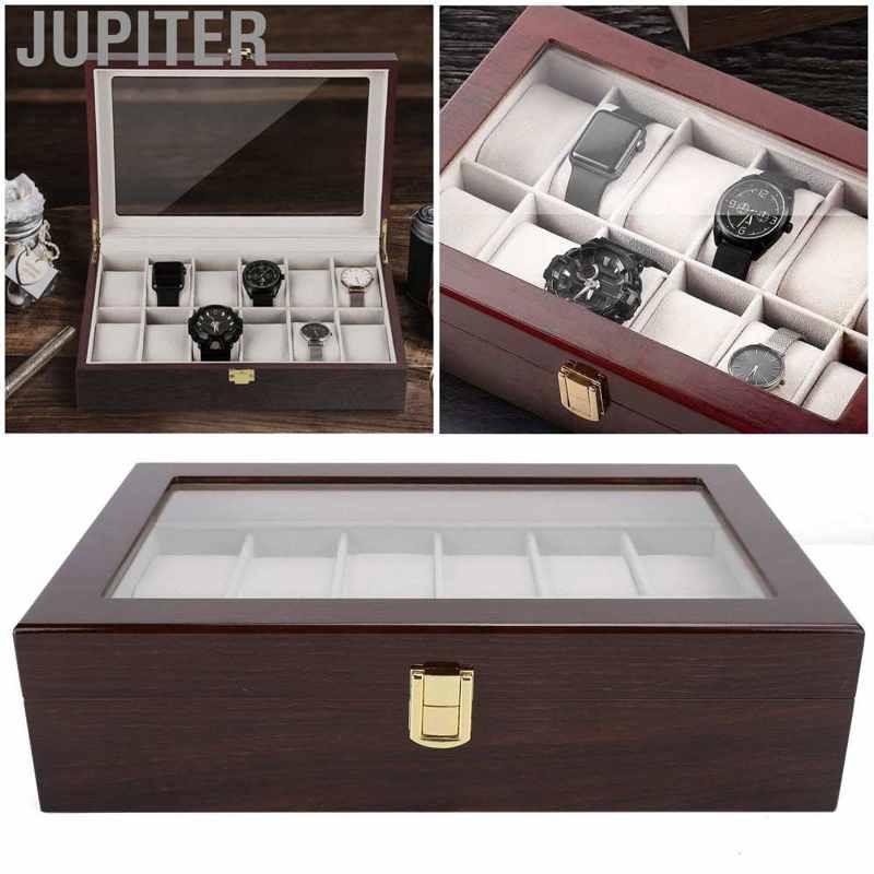 Jupiter 12 Grids Wood Watch Display Box Organizer Wrist Watches Storage ...