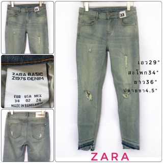 No.23-BLK&gt;&gt;&gt;Z1975-ZARA BASIC (PREMIUM DANIM) ขาเดฟผ้ายืดแต่งขาด เอว29"