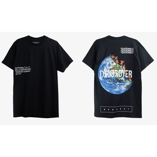 คอตต้อนคอกลมเสื้อยืดพิมพ์ลายQWT42 DESTROYER BLACK ดำS-5XL