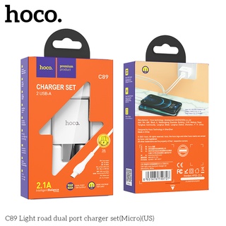 HOCO C89 Charger Set ชุดหัวชาร์จ 2 พอร์ต พร้อมสายชาร์จ USB ชาร์จได้ 2 อุปกรณ์พร้อมกัน มีระบบตัดไฟเกิน hc2