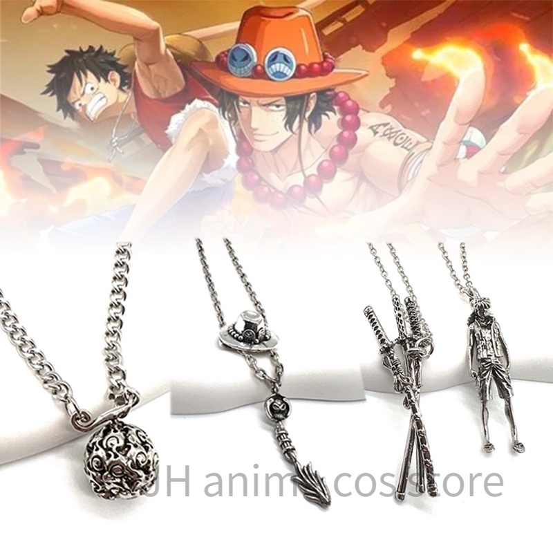 เครื่องประดับ สร้อยคอ จี้โลหะ รูปการ์ตูนอนิเมะ One Piece Luffy Devil Fruit Zoro Ace สไตล์เรโทร สําหรับแต่งคอสเพลย์ฮาโลวีน
