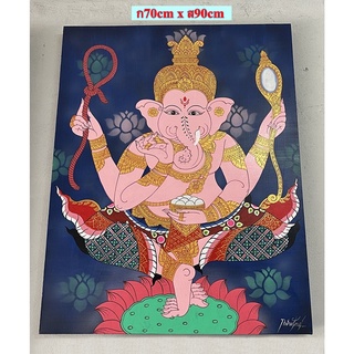 ภาพวาด พระพิฆเนศ  ปางประทาพร กว้าง70cm x สูง90cm สีอะคริลิค บนผ้าใบ  กรอบรูปมงคล  เสริมบารมี  ตกแต่ง บ้าน โรงแรม รีสอร์ท