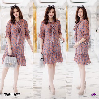 AK 11977 Dress #สาวอวบ เดรสชีฟอง ระบายฟรุ๊งฟริ๊ง