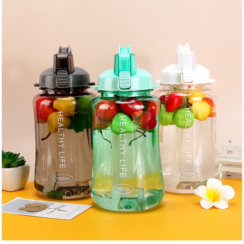 ขวดน้ํา 1500ML พร้อมหลอด 1500ML Botol Air คู่กับฟางฟางขวด
