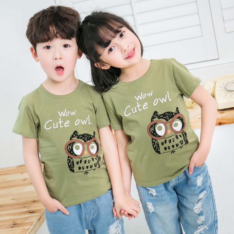 เสื้อยืดแขนสั้น ผ้าฝ้าย สําหรับเด็กผู้หญิง และเด็กผู้ชาย อายุ 1-10 ปี