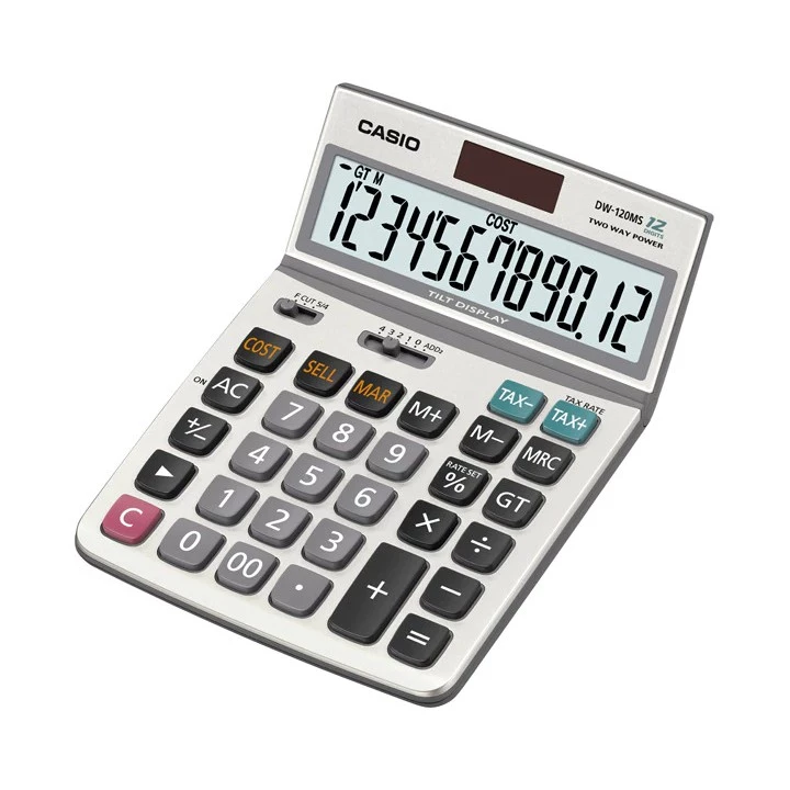 Casio Calculator เครื่องคิดเลข คาสิโอ รุ่น DW-120MS แบบปรับหน้าจอ ขนาดใหญ่ 12 หลัก สีเทา
