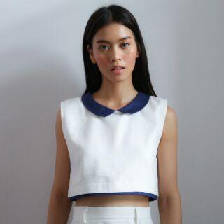 POPPY Collar Crop Top (ยีนส์ WHITE