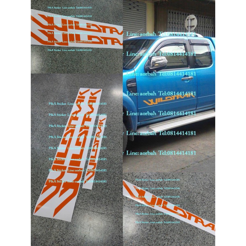 สติ๊กเกอร์งานตัดคอมรถ WILDTRAK สีส้ม สำหรับติดข้างประตูและฝาท้าย รถFORD RANGER ปี2009-2011
