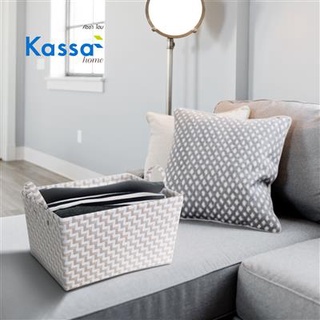 The Rich ตะกร้าอเนกประสงค์ทรงเหลี่ยม มีหูจับ KASSA HOME รุ่น PABLO HY1210-35M-B ขนาด 40x30x30 ซม. สีขาว-ครีม