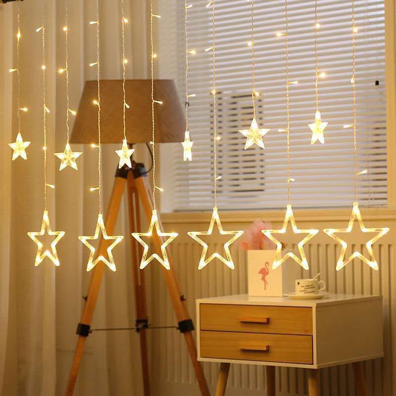 ไฟประดับม่าน ตกแต่งสวยงาม สีสันสดใส 138หัว ดาว/หัวใจ 3.5เมตร 1ชุด Star Heart String Light Fairy Curtain Light