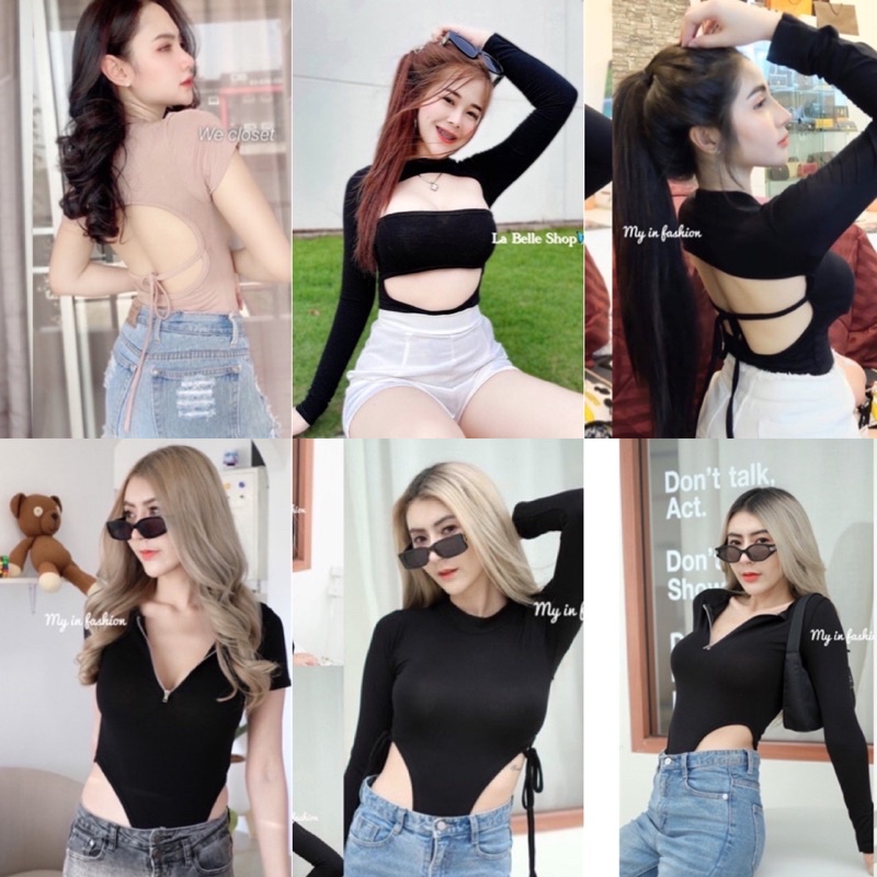 💕ShopBypuy💕บอดี้สูทแขนยาวเว้าหลัง📌เป้าแกะได้