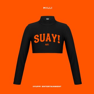 LONG SLEEVE CROPPED TEE by MILLI ( เสื้อครอปแขนยาวลาย SUAY! )