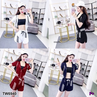 👗Pfashion [ส่งไว!!🚛] P6940  Set 2 ชิ้น เสื้อมีฮู้ด+กางเกงขาสั้น  Set of 2 pieces: hoodie + shorts