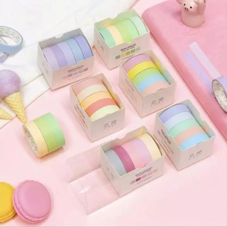 พร้อมส่ง เทปตกแต่งน่ารักๆสุดคุ้ม  เทปตกแต่งสีพาสเทล เซ็ต5ม้วน เทปตกแต่งมาการอง  สติ๊กเกอร์ตกแต่ง เทปตกแต่งไดอารี่