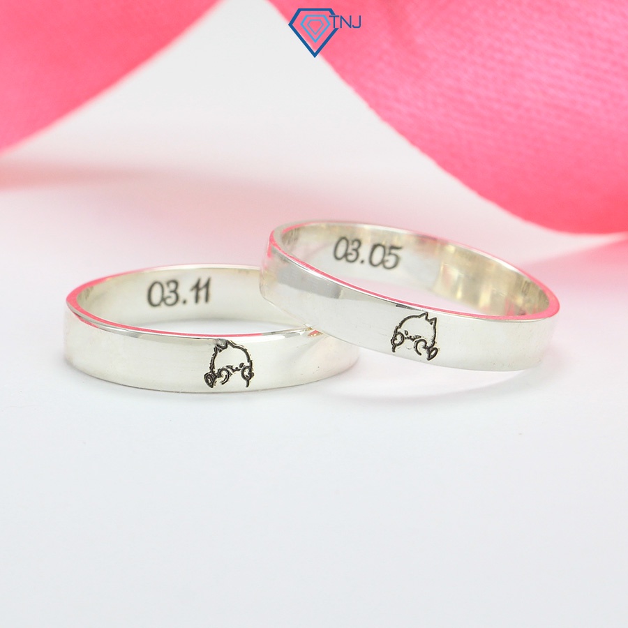 แหวนเงิน 925 ธรรมดาสําหรับผู้ชายและผู้หญิงสลักชื่อ ND0465 TNJ Jewelry