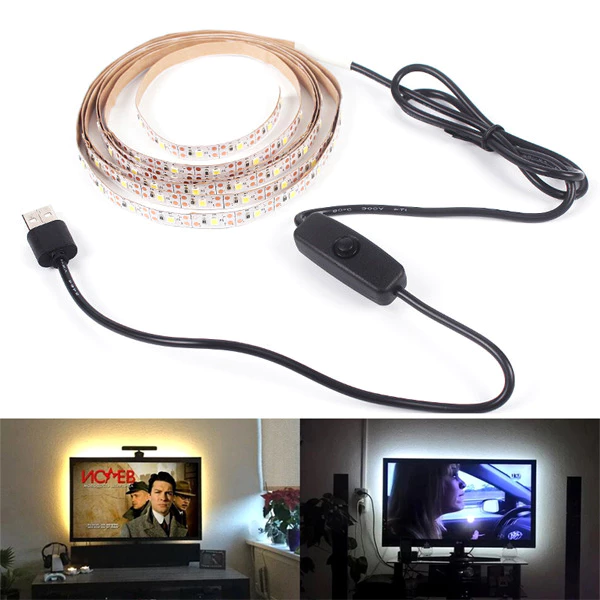 Dc5v แถบไฟ LED USB SMD3528 1 เมตร 2/3 เมตร 4/5 เมตร พร้อมเทปสวิตช์ไฟ LED สีขาวอบอุ่น สําหรับตกแต่งพื้นหลังทีวี ห้องนอน