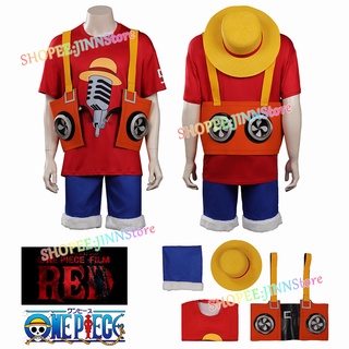 JINN อะนิเมะเครื่องแต่งกาย ONE PIECE FILM: RED COSPLAY เครื่องแต่งกาย MONKEY D. LUFFY กางเกงขาสั้นหมวกฟางเสื้อสำหรับชายผู้ใหญ่เครื่องแต่งกาย