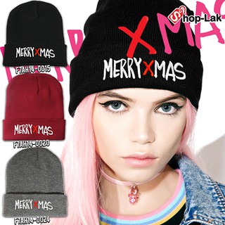 หมวกไหมพรมแฟชั่น หมวกไหมพรมปักลาย MERRY XMAS มี 3 สี No.F7Ah14-0015