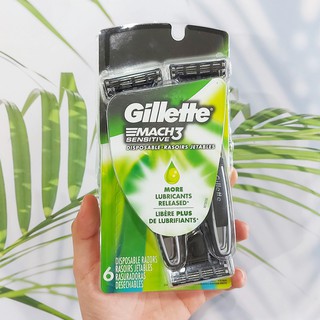 ชุดมีดโกน ยิลเลตต์ มัคทรี Gillette® Mach3® Sensitive Mens Disposable 6 Razors แพ็ค 6 ด้าม สำหรับผิวแพ้ง่าย