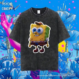 เสื้อยืด ขนาดใหญ่ พิมพ์ลาย Spongebob Squarepants Psycho Crucify | หินล้างทําความสะอาด | เสื้อยืด ลายการ์ตูน | เสื้อยืด ข