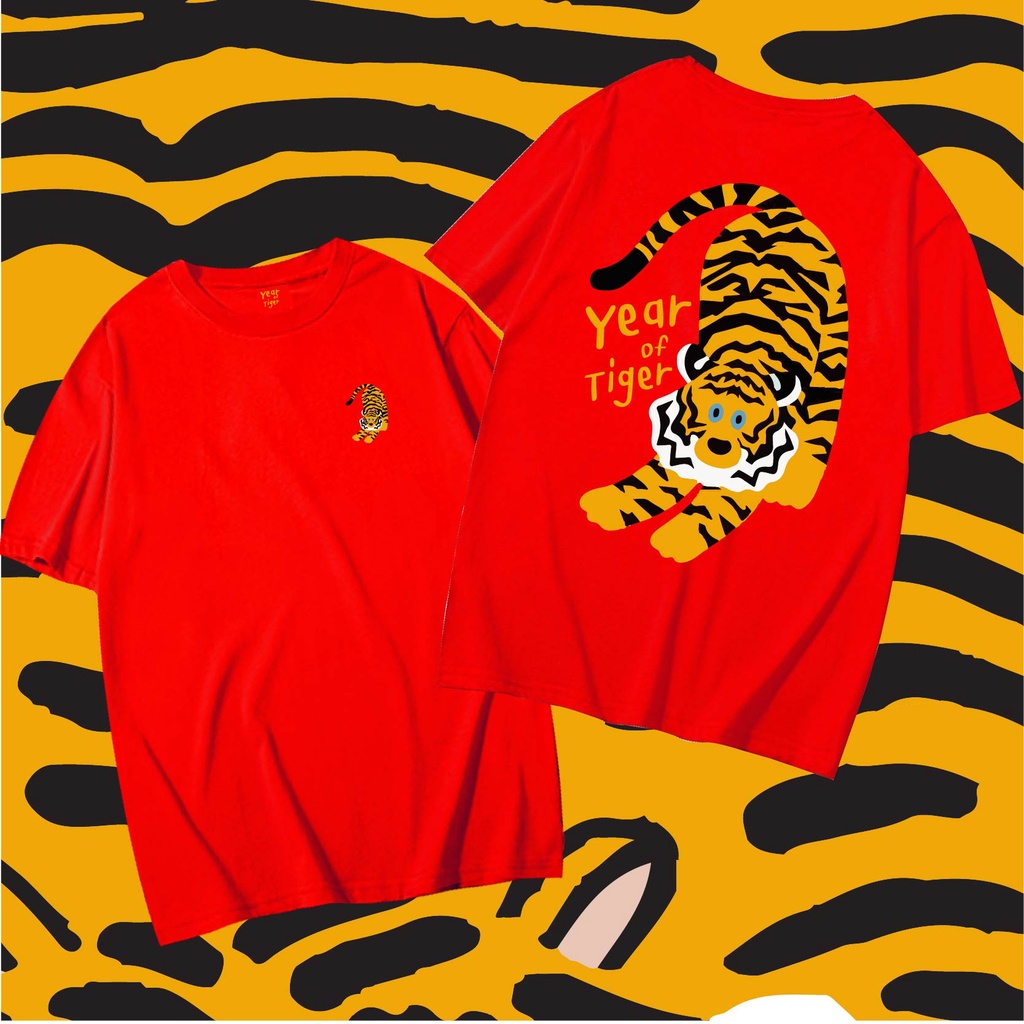 ( พร้อมส่งเสื้อเฮีย )เสื้อยืด Year of Tiger ลายเสือเหยียดตัวน่ารักๆ Cotton 100% ใส่ได้ทั้งแบบธรรมดาและใส่แบบ OVERSIZE ต