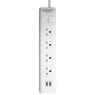 ปลั๊กไฟ (มอก.)+2USB 4 ช่อง 3 เมตร สีขาว แอนนิเทค H5134Power plug (TIS) + 2USB 4-outlet 3 m. White Anitech H5134.