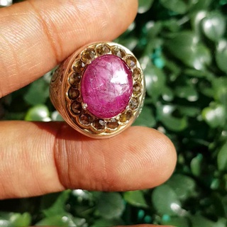 ทับทิมพม่าดิบแท้ แหวนเพชรซีก ตัวเรือนเงิน ❤💯natural ruby Burma &amp;silver  diamond