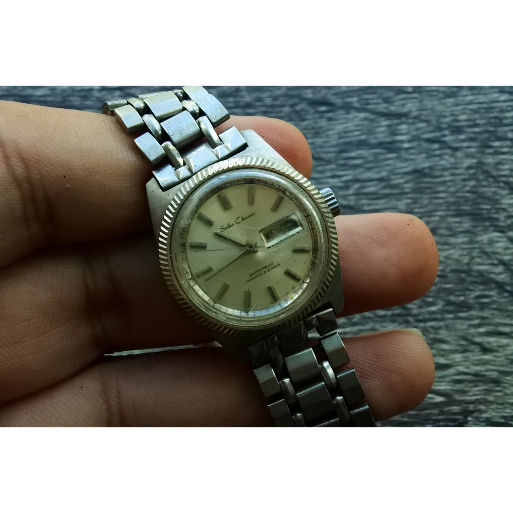 นาฬิกา Vintage มือสองญี่ปุ่น SEIKO CHRONOS 21J ระบบ AUTOMATIC ผู้หญิง ทรงกลม กรอบเงิน หน้าเงิน หน้าปัด 28mm