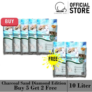 ทรายแมวCharcoal Sand Diamond Edition  ซื้อ 5 ถุงใหญ่ แถม 2 ถุงใหญ่