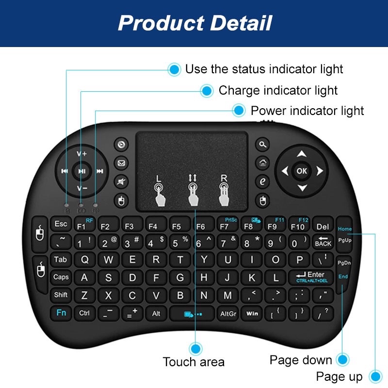 I8 KEYBOARD AIR MOUSE MINI WIRELESS BACKLIT TOUCHPAD คีย์บอร์ดเมาส์ KEYPAD,PC/ANDROID BOX TV I8 MINI