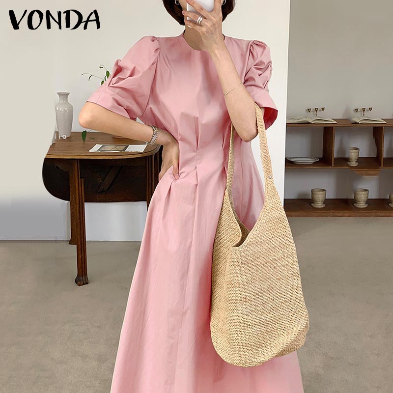 Vonda ชุดเดรสยาวลําลอง คอกลม แขนห้าส่วน ทรงหลวม สไตล์เกาหลี แฟชั่นฤดู