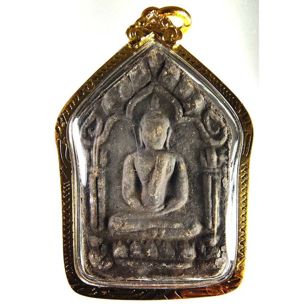 พระขุนแผนผงพรายกุมาร เนื้อผสมว่านไพรดำ หลังฝัง12นักษัตร หลวงปู่ทิม ปี 2515 (แม่เหล็กดูดติด) กรอบทองไ