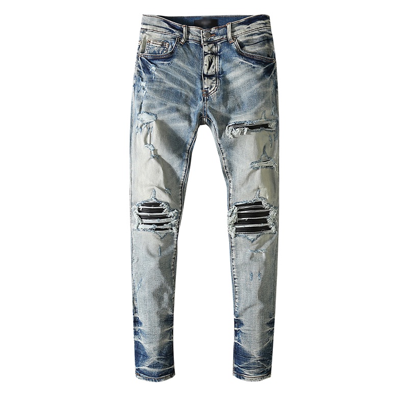 สวย ขายดี Amiri New Amiri slim knee hole patch light blue