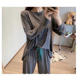 ･✿.พร้อมส่งจากไทย✿*ชุดนอนผ้านุ่มนิ่ม แขนยาวขาหกส่วน ผ้านิ่มสบายไม่ร้อนW044