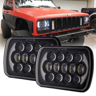 ไฟหน้า LED H4 85W Hi/Low Beam Halo Angel Eye DRL ขนาด 5x7 นิ้ว สําหรับ Jeep Wrangler YJ XJ Cherokee Off Road 4x4