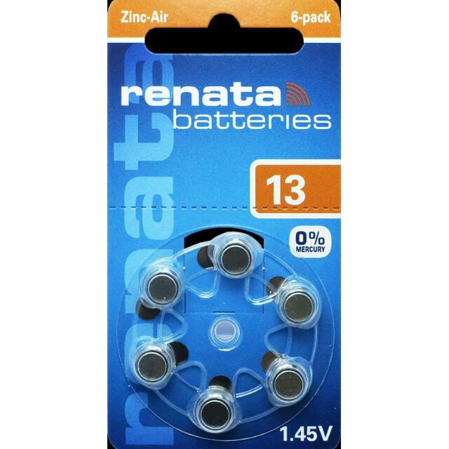 [ ถ่านหู Z13/ Renata ] ถ่านใส่เครื่องช่วยฟัง renata ZA13/PR48 (1.45V) 0%HG