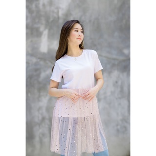 💛Twinkle Stars white T-shirt(pinkgold stars)