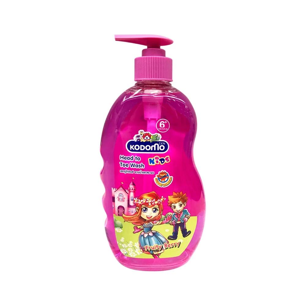 Kodomo โคโดโม แชมพูสบู่เหลว Head to Toe Wash กลิ่น Fruity Berry สีชมพู 400 มล.